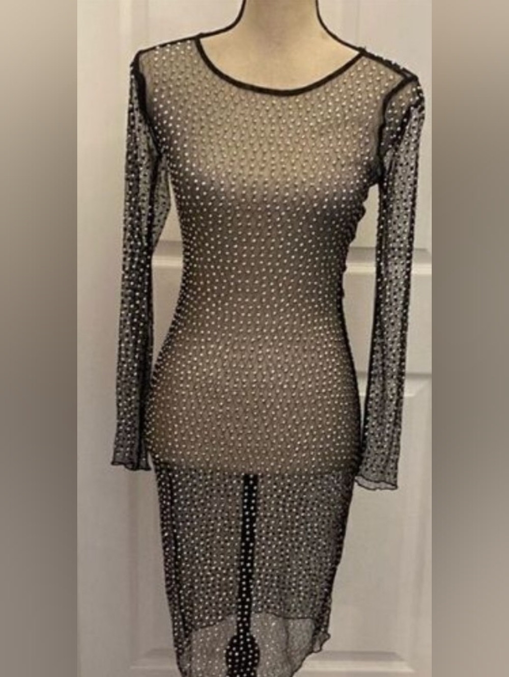 TOP CHIC NWOT Sheer Black Long-Sleeve Rhinestone Bodycon Dress